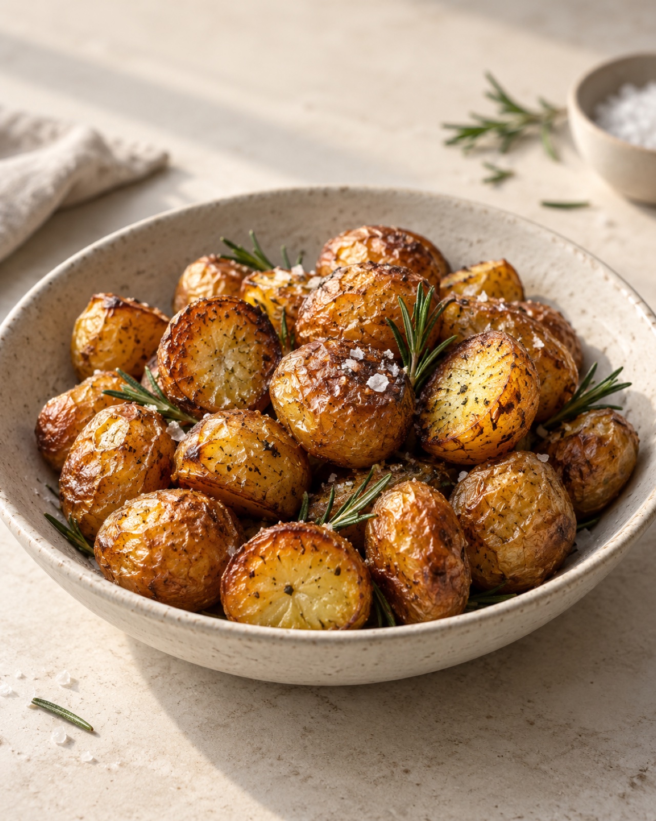 Crispy air fryer baby potatoes with rosemary and flaky salt