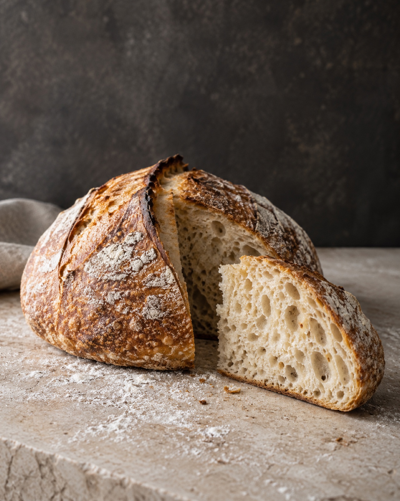 Gluten-free sourdough boule with a sliced open crumb