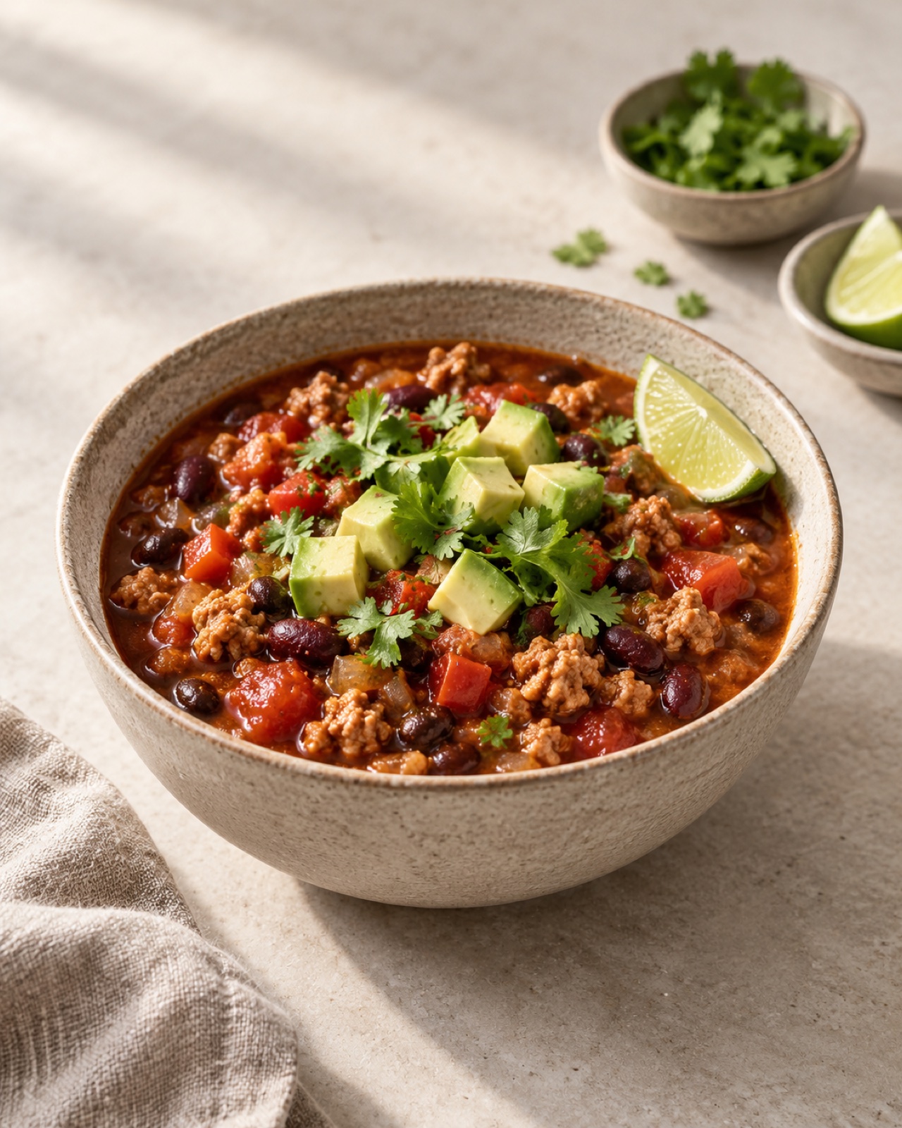 Slow-cooker turkey chili with avocado and cilantro